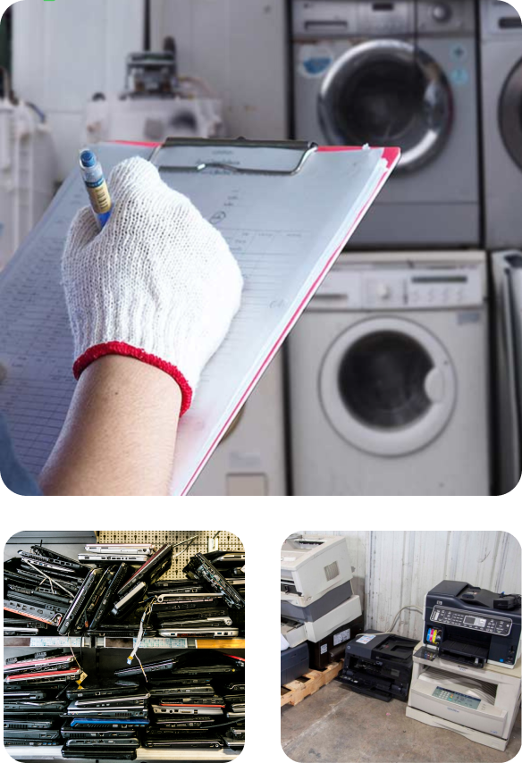 Collection of images featuring a variety of appliances and electronic waste (E-waste)