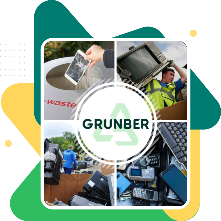 Grunber logo with a hauler loading a TV.