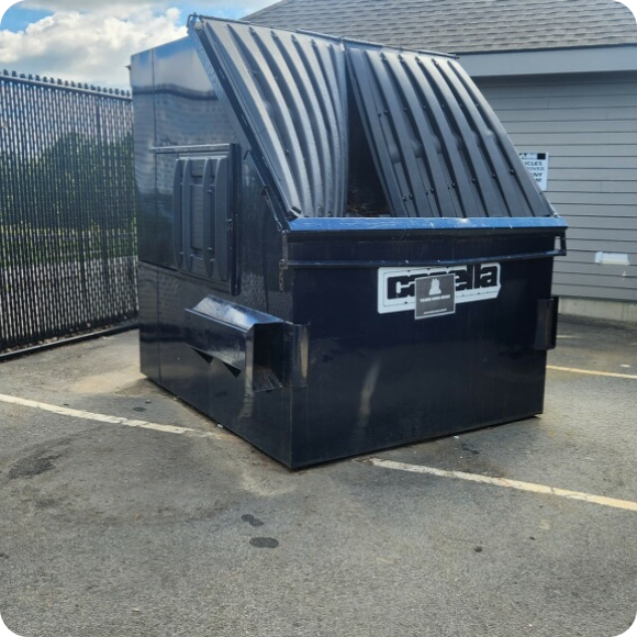 Blue 10 cubic yard trash dumpster