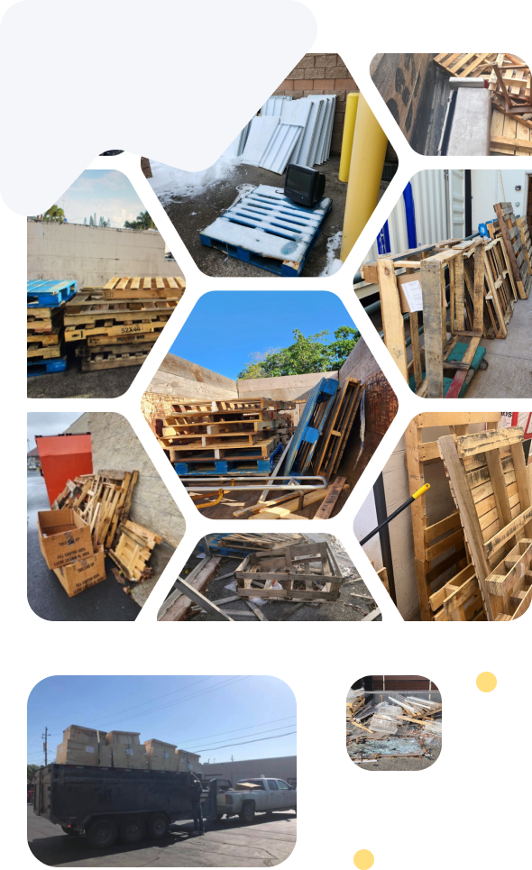 Wooden, plastic and waste pallets in construction areas